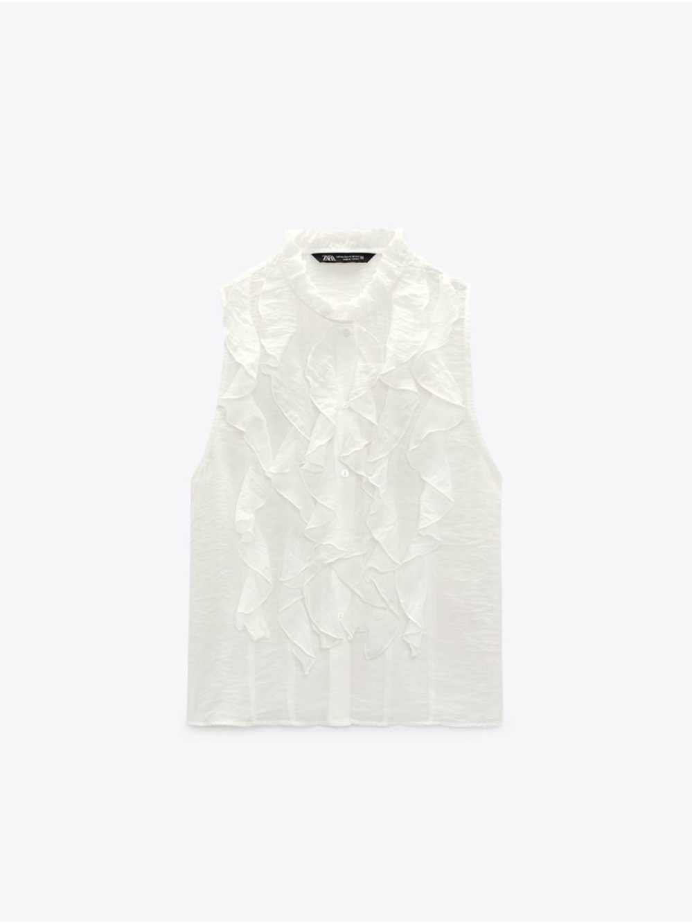 ZARA White Ruffle Front Sleeveless Camisole